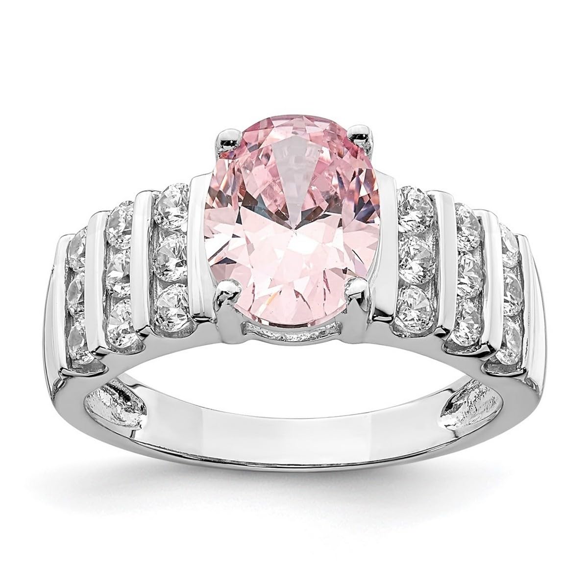 925 Sterling Silver Rhodium Plated Oval Pink & White Cubic Zirconia Ring - Elegant CZ Simulated Diamond Jewelry for Women | Perfect for Engagement, Anniversary & Special Occasion Gifts