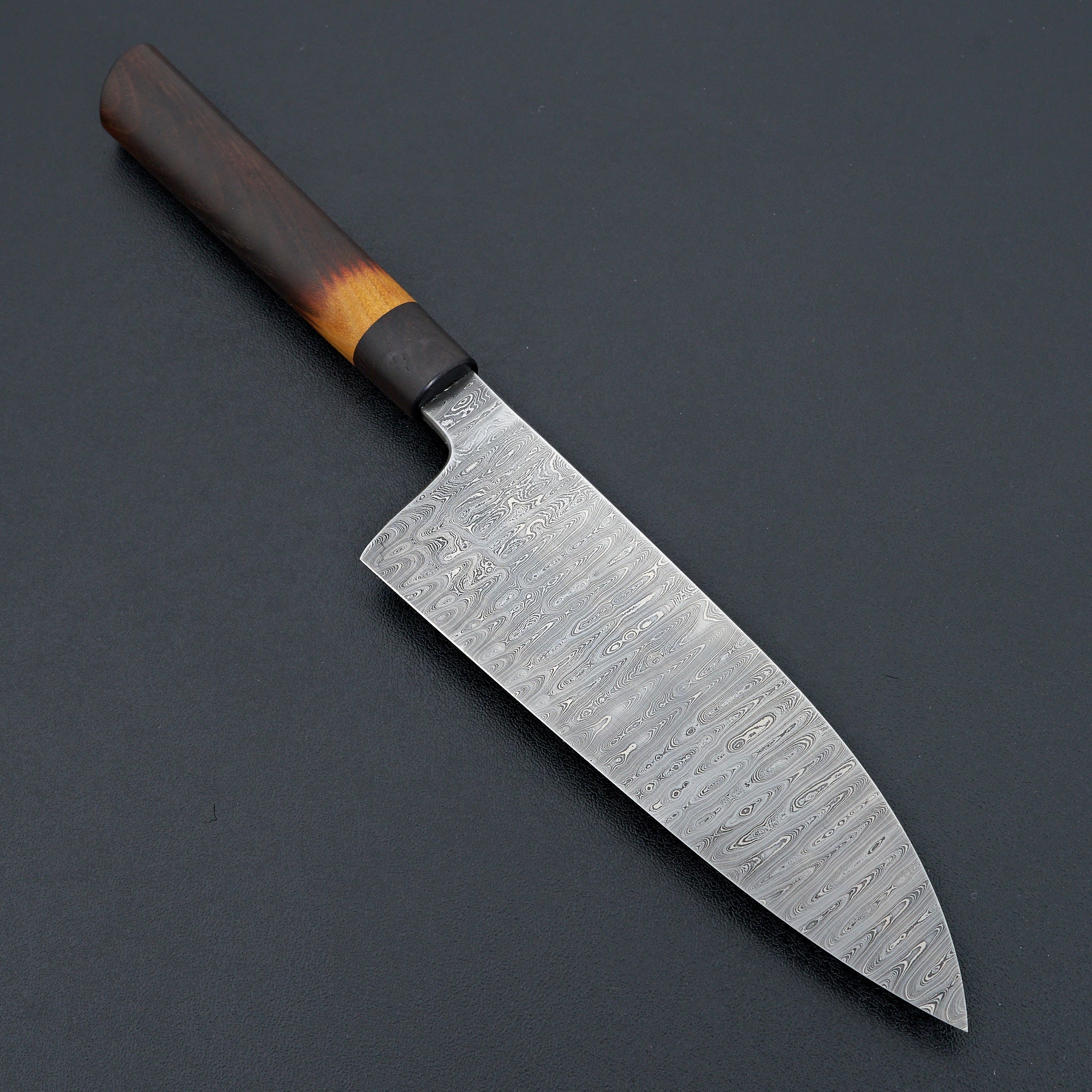 Premium 1095 Nickel Ladder Damascus Santoku Knife 165mm - Handcrafted Japanese Kitchen Knife with Burnt Osage Orange Handle - Perfect for Slicing, Dicing & Precision Vegetable Cutting
