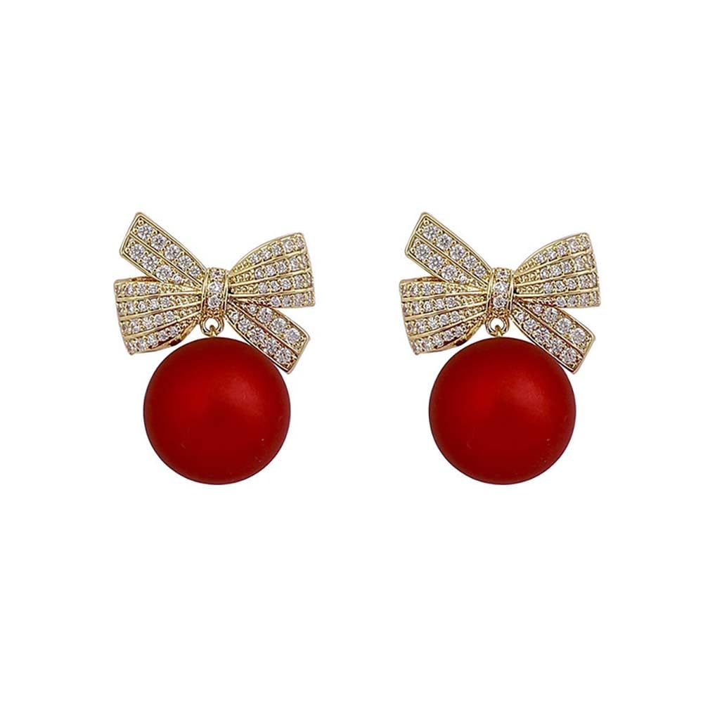 Festive Red Bow Earrings for Women - Christmas & New Year Holiday Jewelry - Perfect for Parties, Gifts & Seasonal Outfits