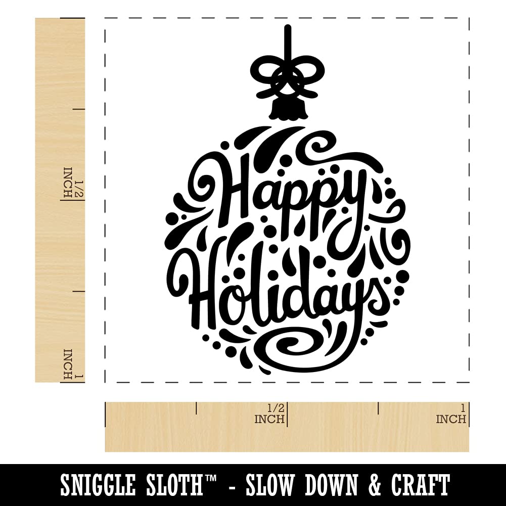 Happy Holidays Cursive Christmas Ornament Self-Inking Rubber Stamp - 1 Inch Small Stamp with Black Ink - Perfect for DIY Greeting Cards, Gift Wrapping & Holiday Crafts