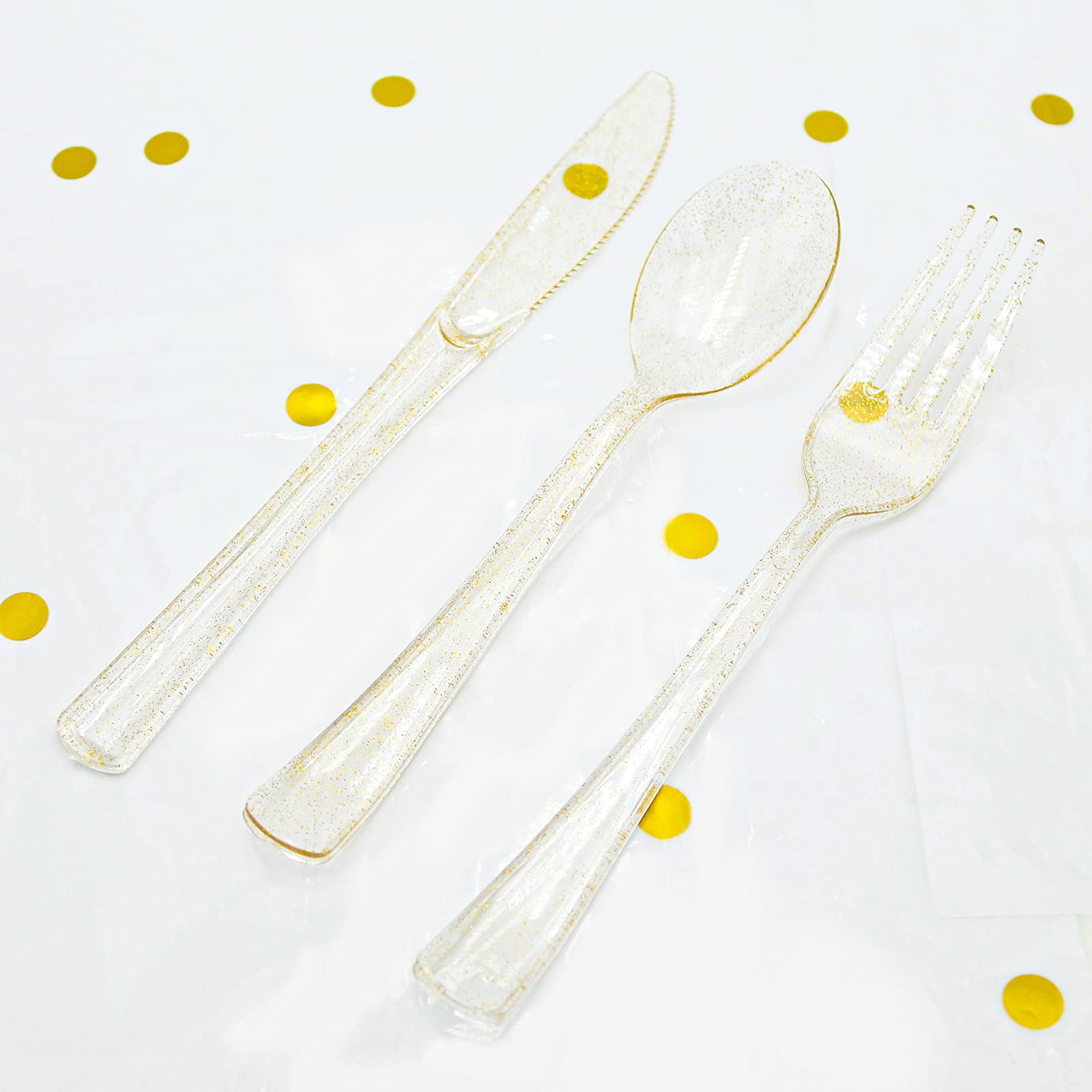 180-Piece Gold Plastic Silverware Set - Disposable Glitter Gold Cutlery (60 Forks, 60 Spoons, 60 Knives) - Elegant Party Utensils for Christmas, Weddings, Birthdays & Special Events