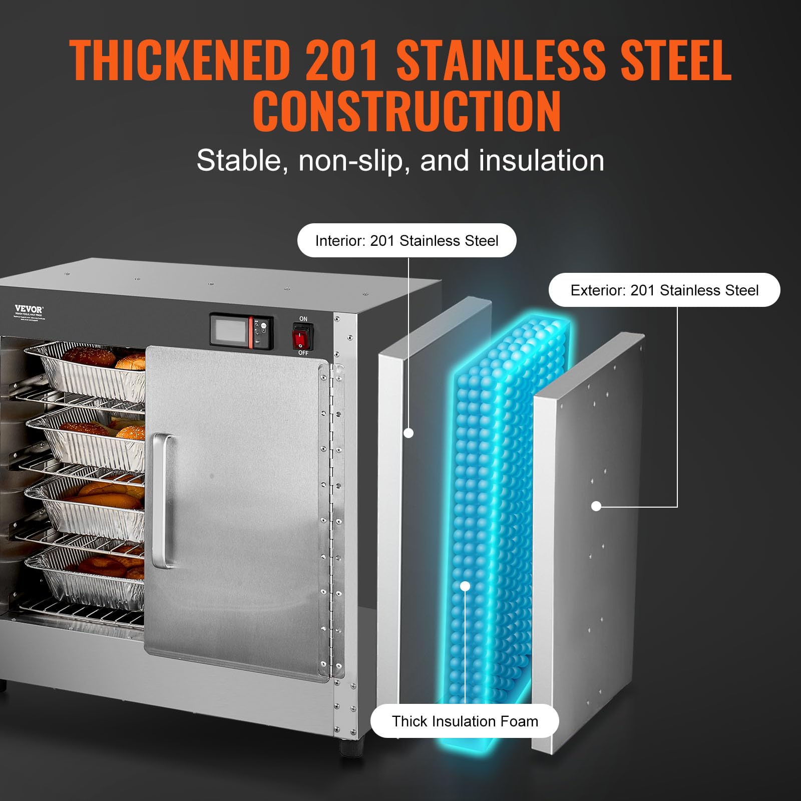 VEVOR 4-Tier Commercial Food Warmer Cabinet - Stainless Steel Concession Warmer with Water Tray, 4 Pans & Adjustable Shelves - Perfect for Restaurants, Catering & Pizza Shops - Keep Pizza, Chicken & Meals Hot for Serving