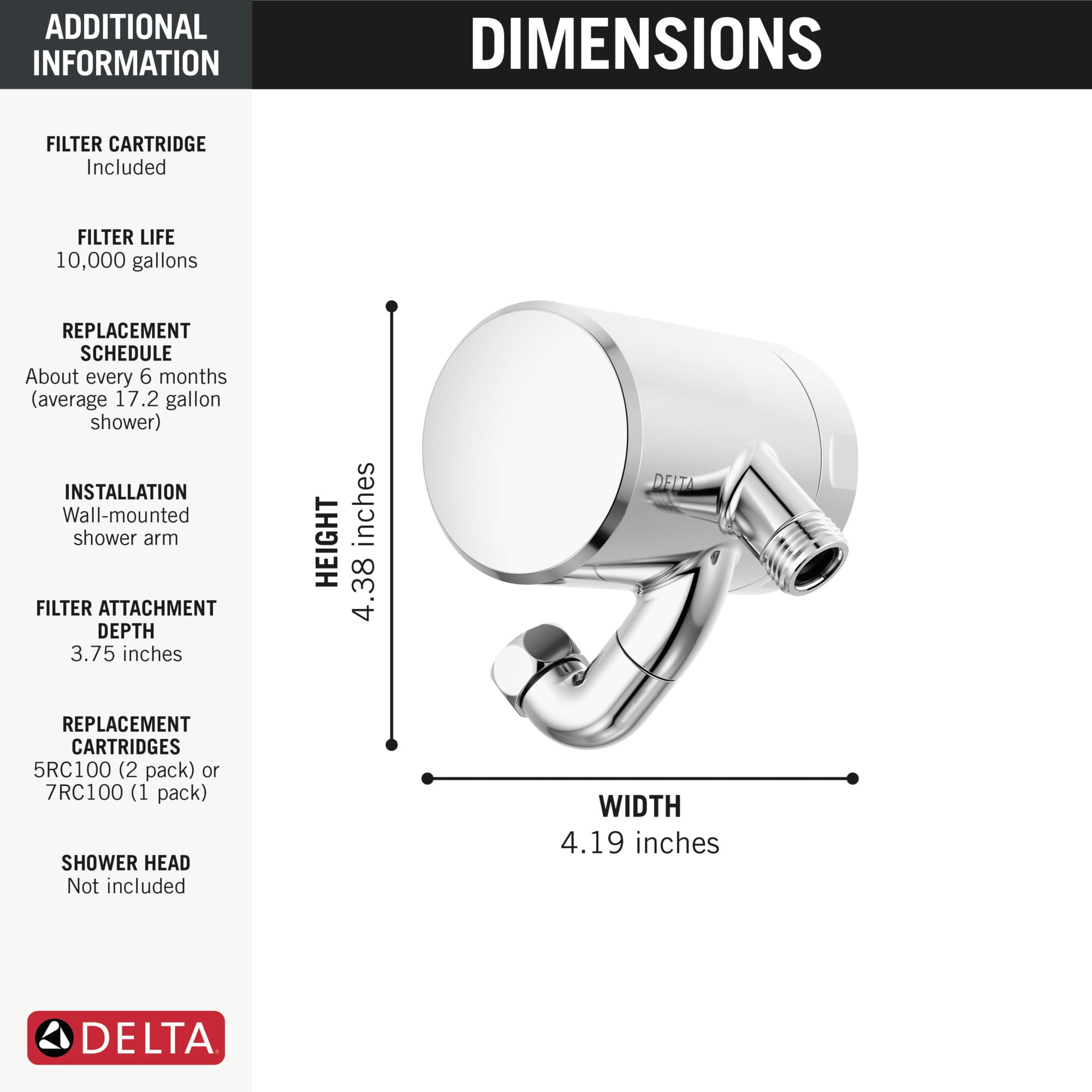 Delta Faucet Clarifi Premium Shower Filter Attachment with Replaceable Filter - Chrome 5SF100 | Hard Water & Chlorine Removal | Ideal for Dry Skin, Hair Protection & Sensitive Skin Care in Bathrooms