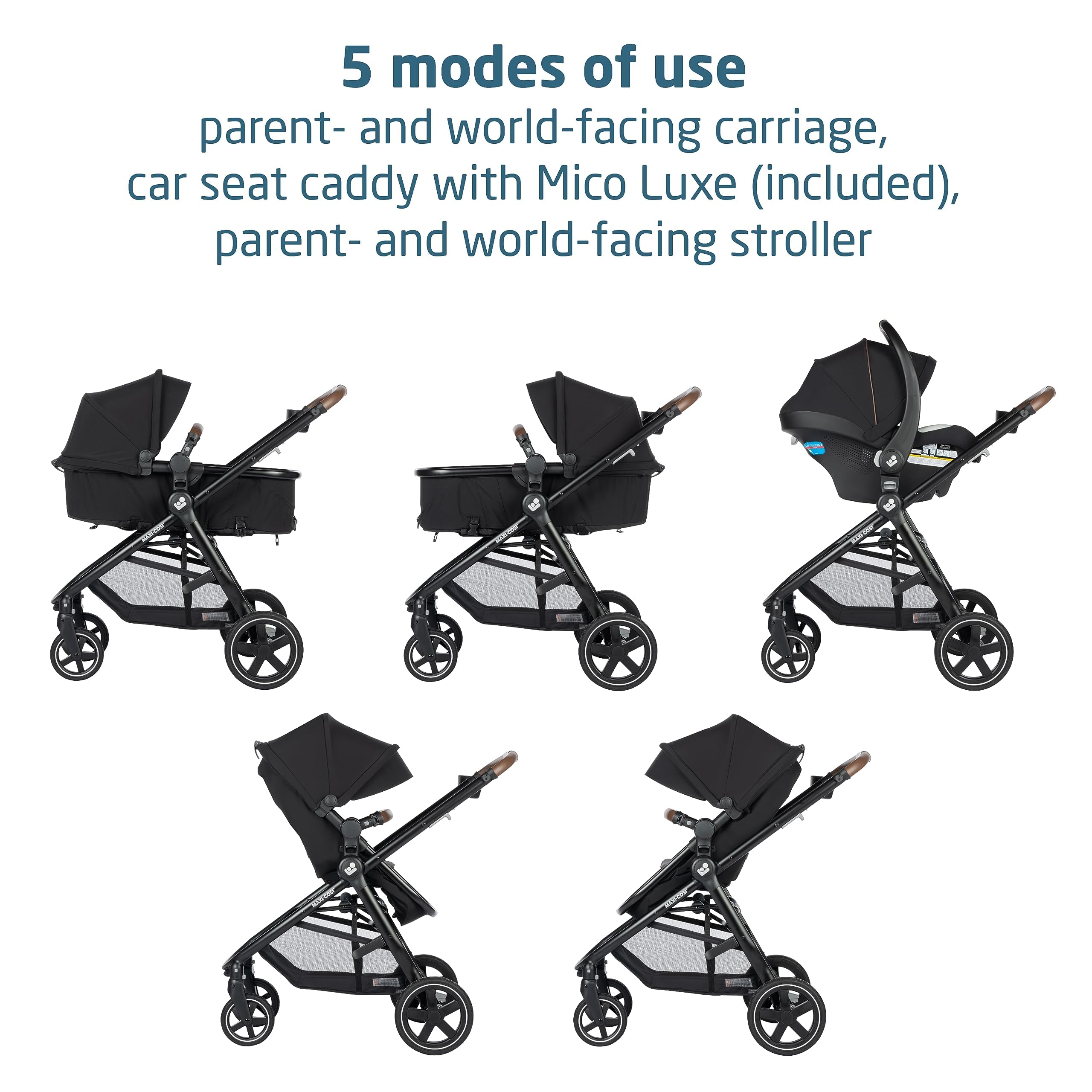 Zelia™ Luxe 5-in-1 Modular Baby Travel System - Convertible Car Seat & Stroller Combo in New Hope Black | Infant Car Seat & Stroller Set for Newborns to Toddlers | Perfect for Air Travel, Shopping & Daily Outings