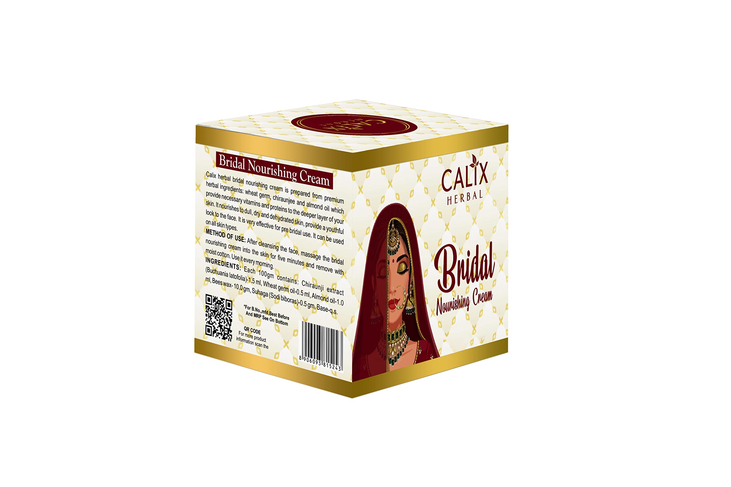 Calix Herbal Organic & Ayurvedic Bridal Nourishing Cream – Natural Glow, Brightening & Anti-Aging Face Cream for All Skin Types – 50gm | Made with Natural Ingredients | Perfect for Bridal Skincare & Daily Radiance Routine