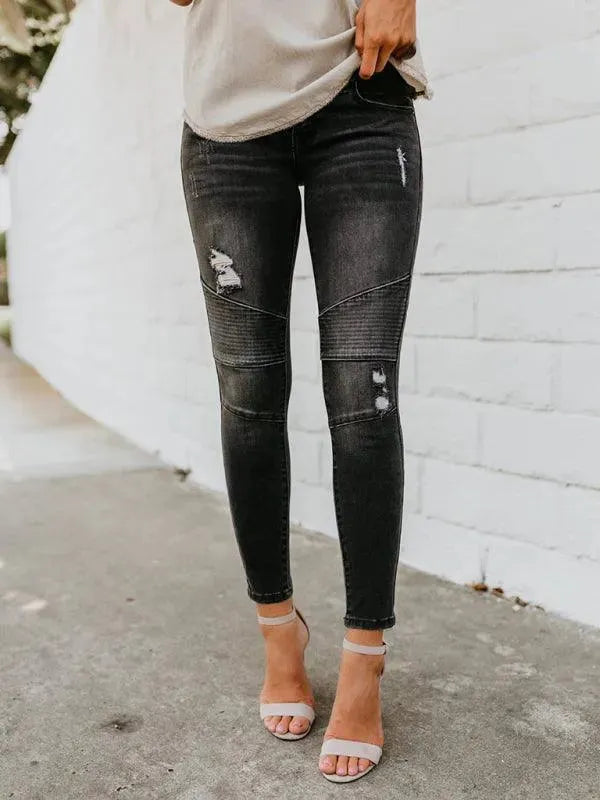 Women's High Waist Skinny Biker Jeans - Stretch Denim Pants for Motorcycle Riding & Casual Wear