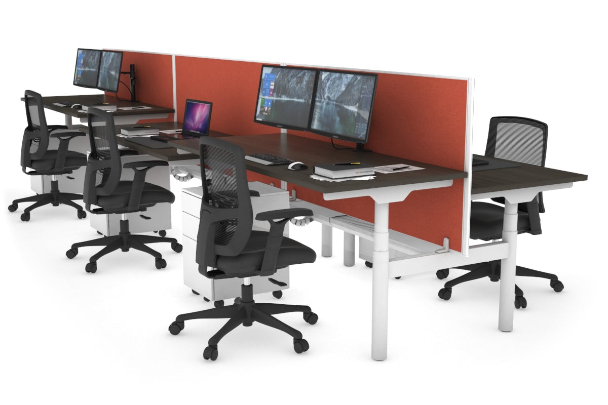 Flexi Premium Height Adjustable 6-Person H Bench Workstation - White Frame [1600L x 700W] - Ideal for Office, Coworking Spaces & Collaborative Work Environments