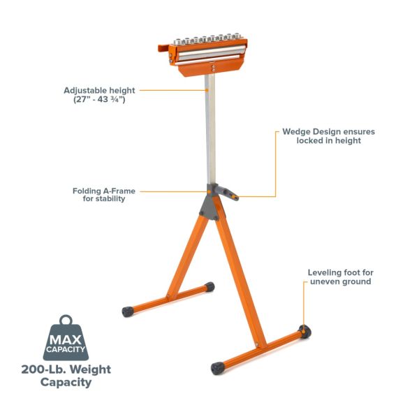 BORA A-Frame Tri-Function Pedestal Roller Stand - Heavy Duty Workbench Support for Woodworking, Metalworking & DIY Projects