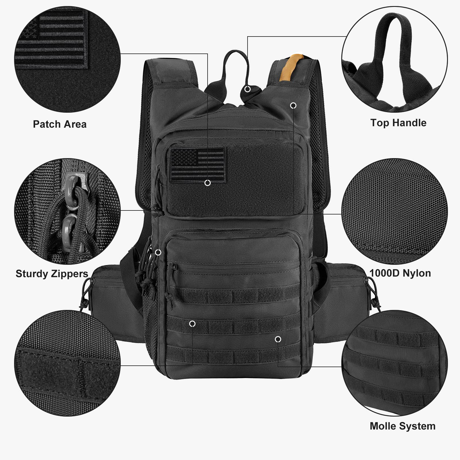 Tactical Hydration Backpack with 34 Molle Attachments - Outdoor Hiking & Military Use