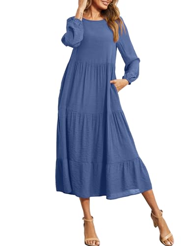 Halife Women's Summer Casual Maxi Dresses - Flowy Ruffle Boho Long Dress with Pockets for Beach, Vacation & Outdoor Parties