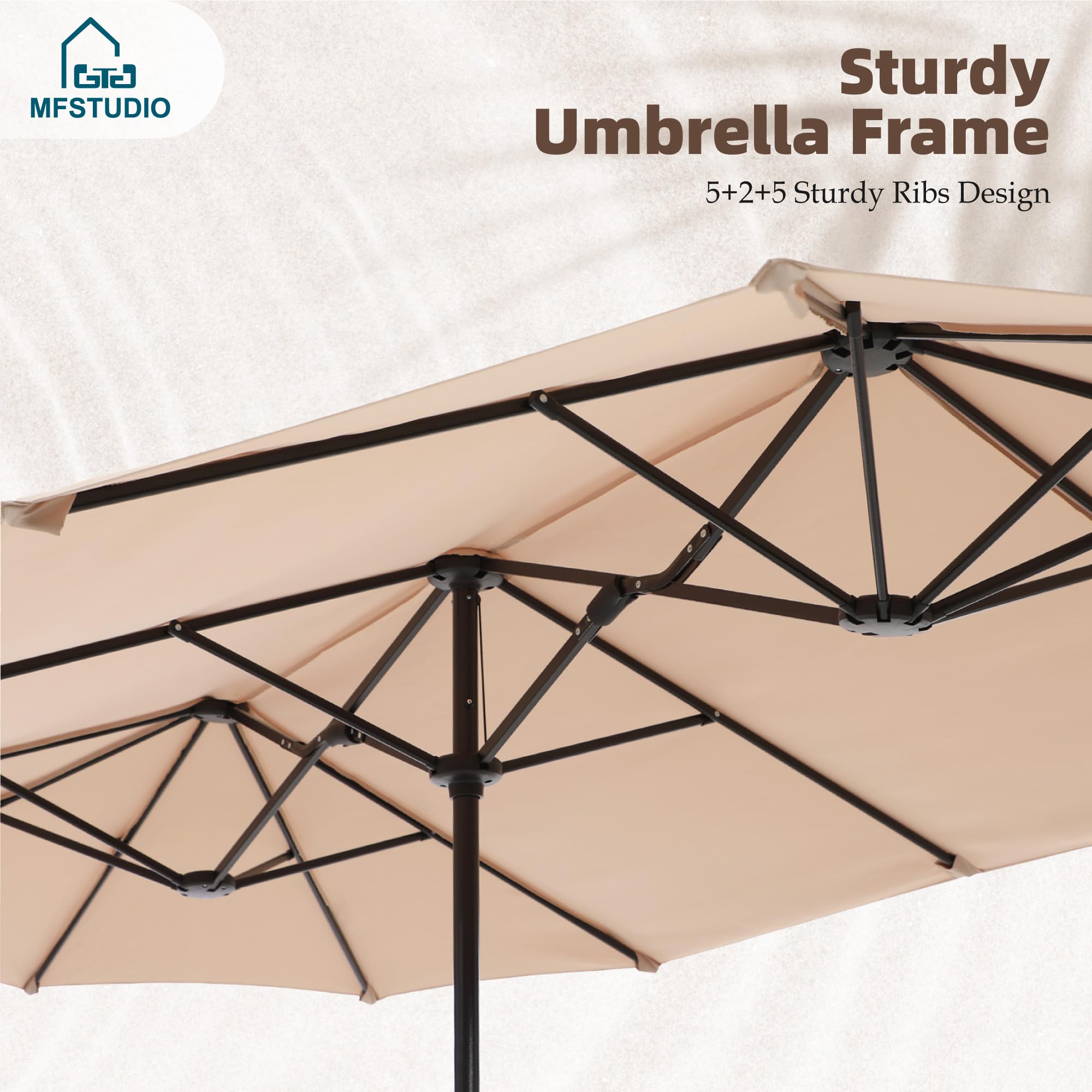 MFSTUDIO 8-Piece Outdoor Patio Dining Set - Rattan Wicker Rectangular Table & 6 Chairs with 13ft Umbrella - Weather-Resistant Metal Frame for Backyard, Garden, Poolside or Terrace Dining