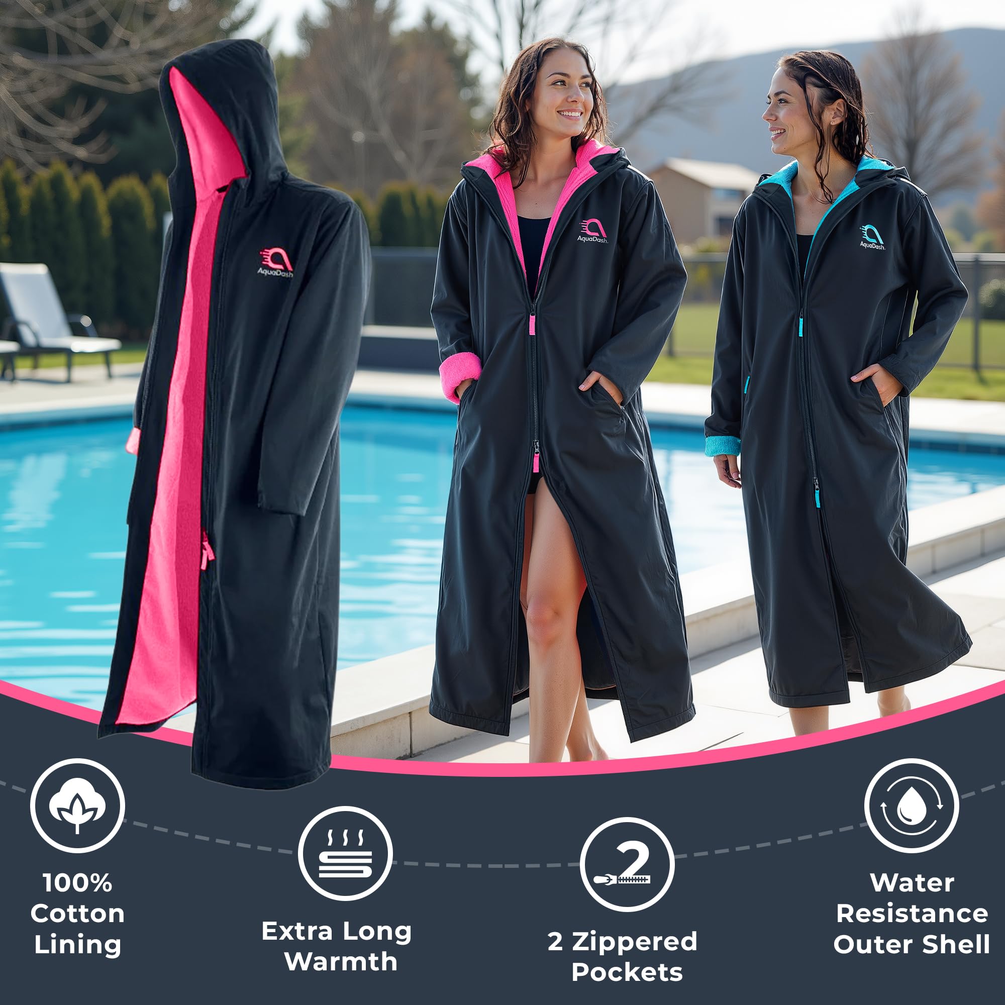 AquaDash Kids Extra Long Swim Parka - Natural Cotton Waterproof Swimwear for Boys & Girls - Perfect for Swimming Lessons, Beach Trips & Poolside Relaxation