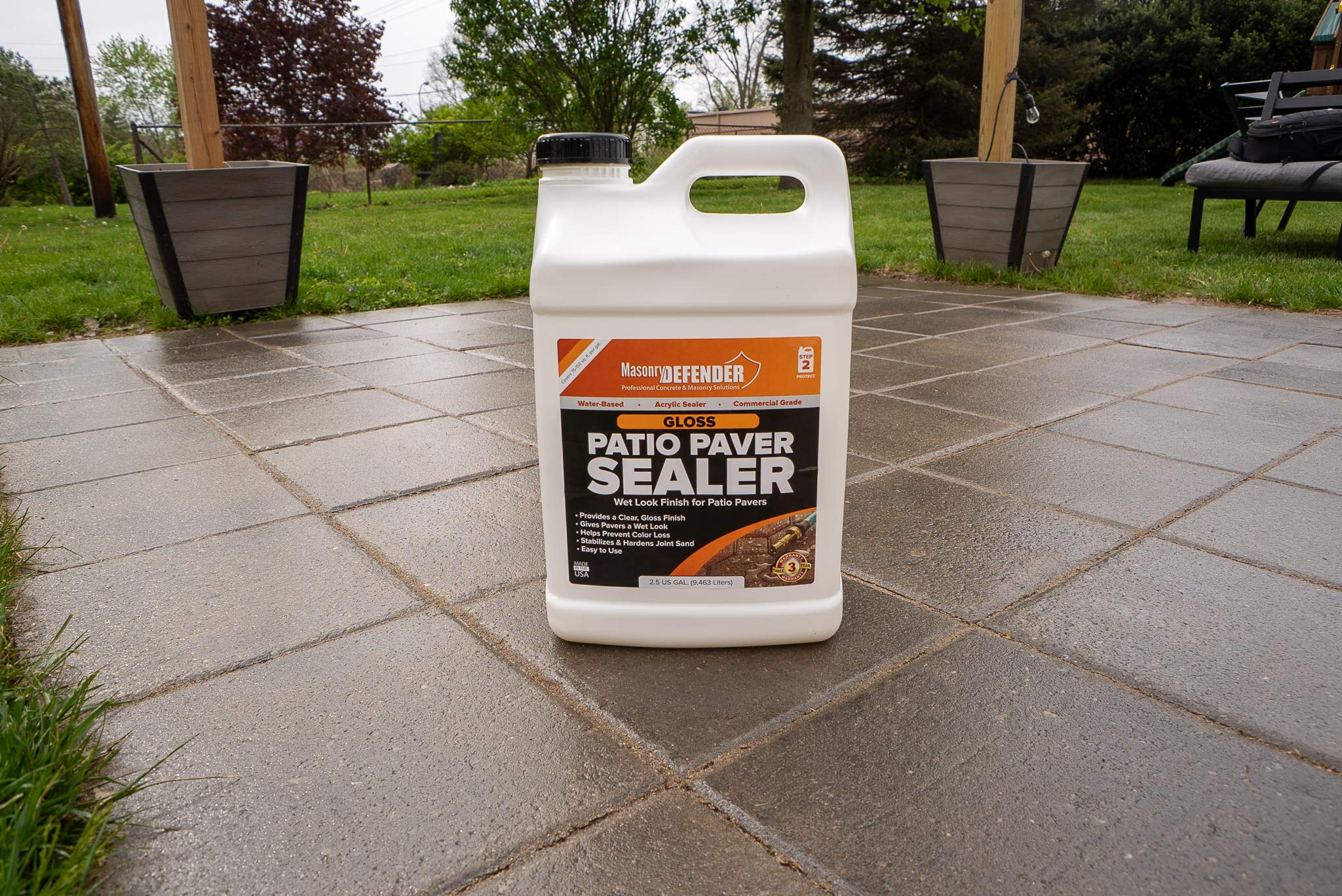 Glossy Wet Look Patio Paver Sealer 2.5 Gallon - Clear Water-Based Sealant for Natural Stone, Concrete & Brick - Enhances Color & Protects Against Weather, Stains - Perfect for Driveways, Walkways & Pool Decks