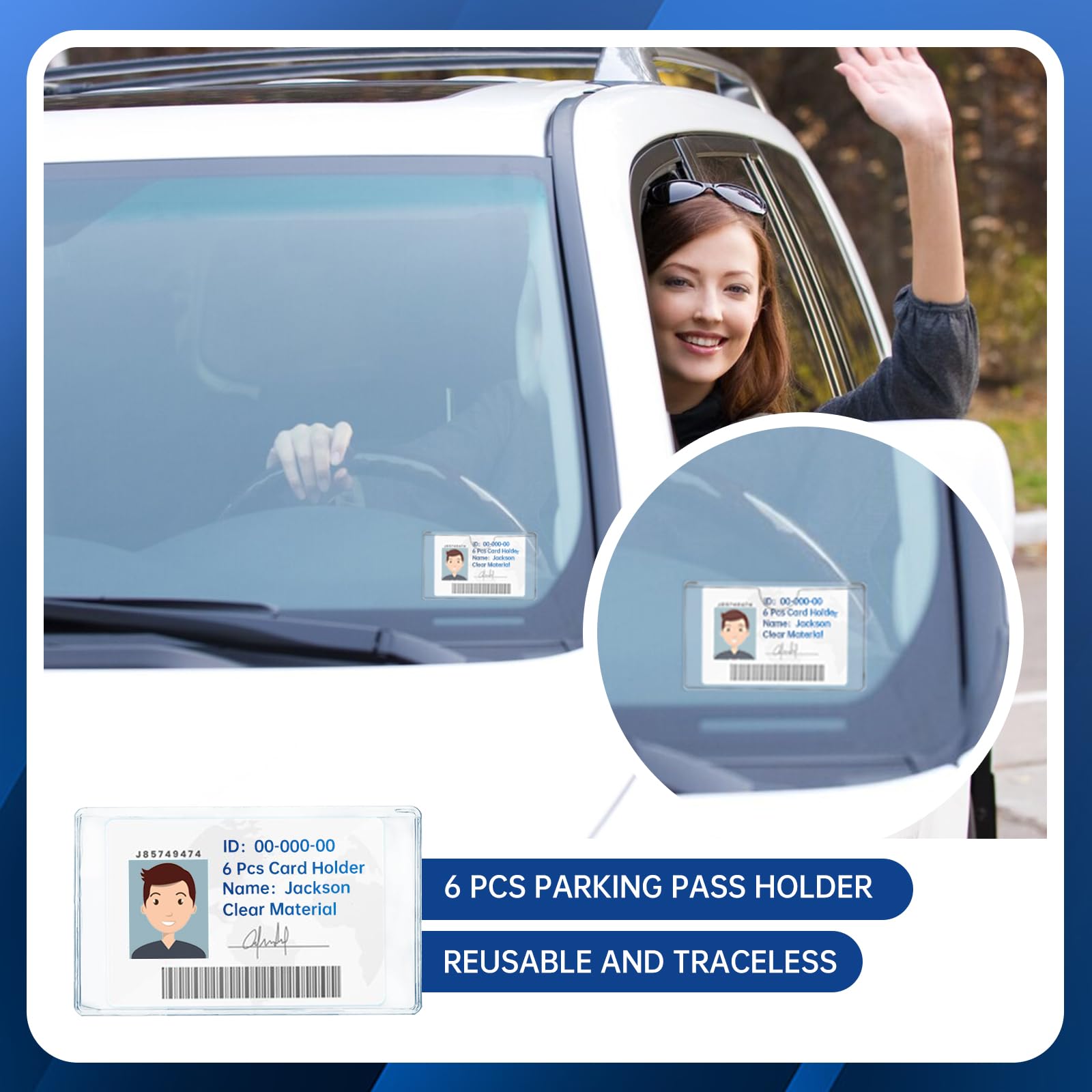 6 Pcs Clear Car Business Card Holder & Parking Pass Display - Windshield Window Organizer for Business Cards, Parking Permits, Toll Passes - Perfect for Vehicles, Offices & Commuters