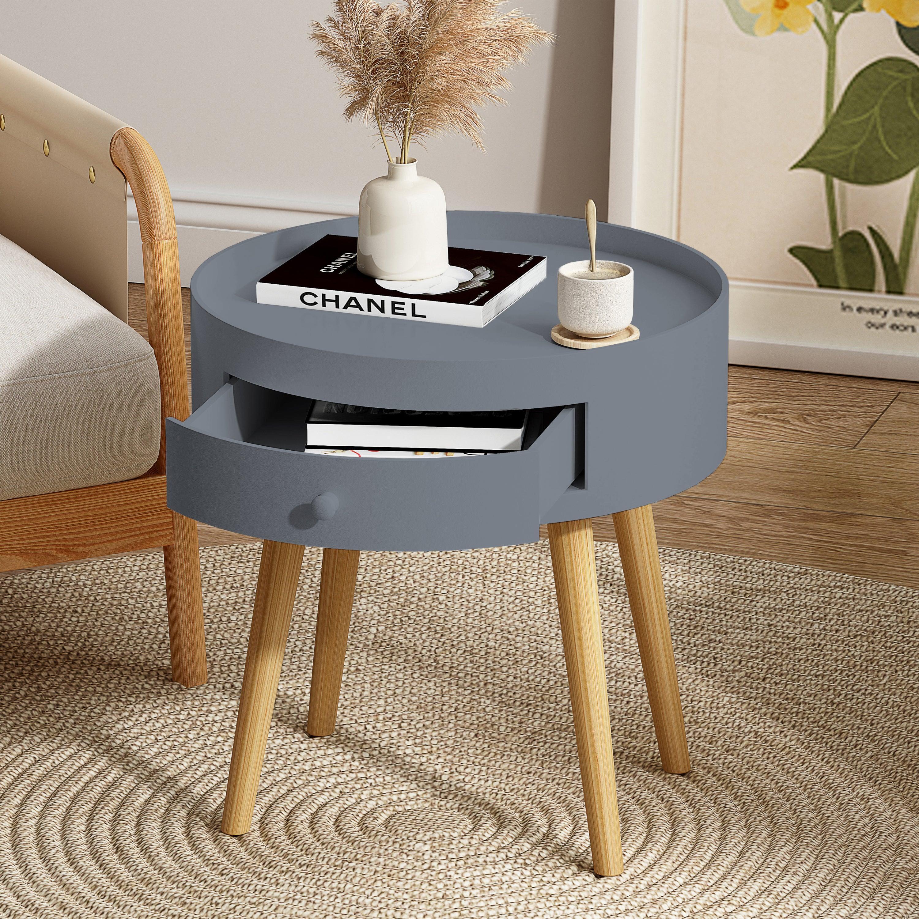 18H Nightstand with Storage Drawer & Oak Legs - Modern Bedside Table for Bedroom, Living Room | Perfect as Sofa Side Table, Coffee Table, or Night Stand for Small Spaces