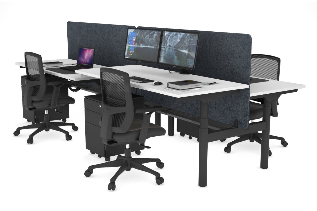 Flexi Premium Height Adjustable 4-Person H Bench Workstation - Black Frame [1600L x 700W] - Ideal for Office, Coworking Space & Home Office Setup