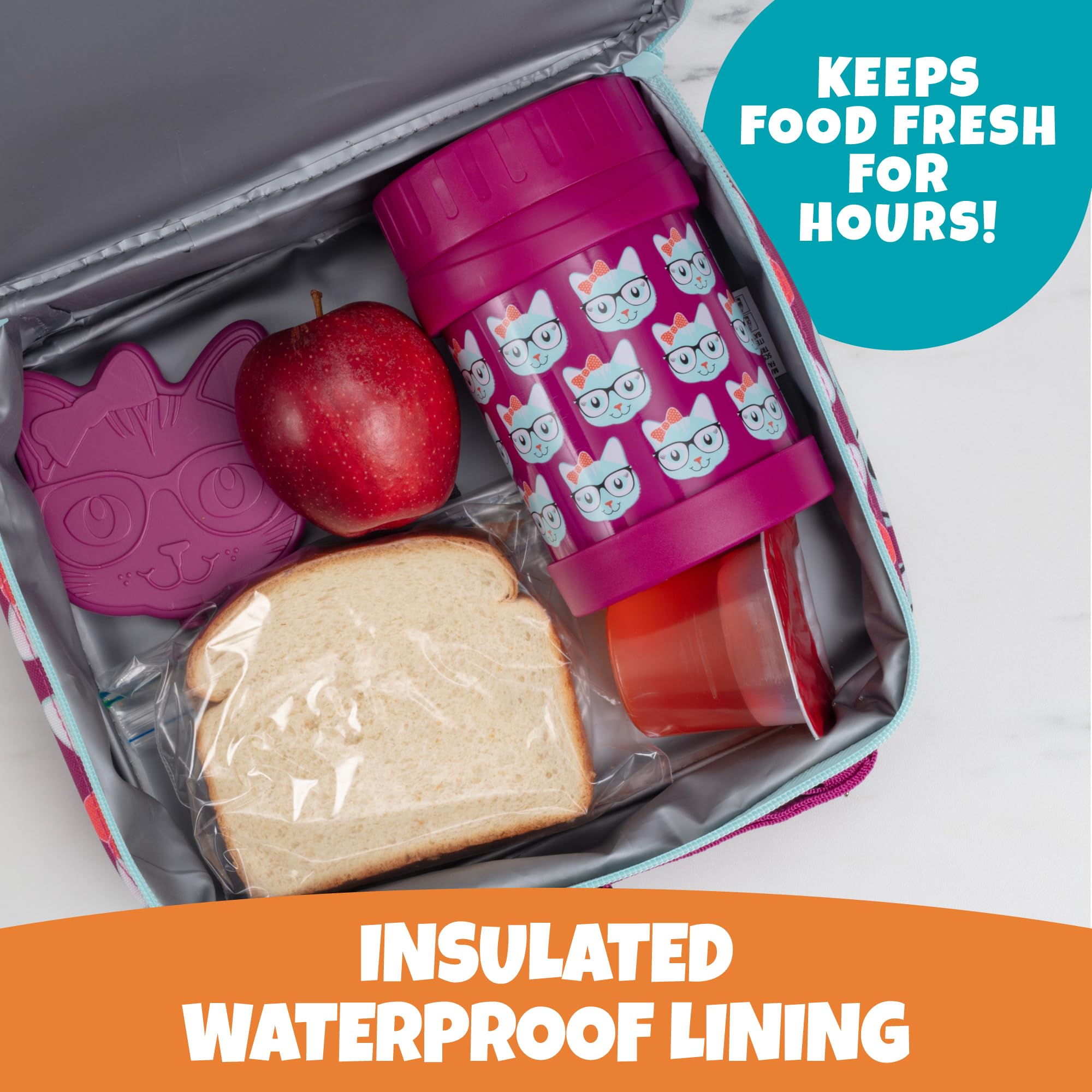 Bentology Insulated Lunch Box for Kids & Girls - Leakproof Reusable Lunch Tote Bag Fits Bento Boxes, Food Containers with Lids, Jars & Water Bottles - Perfect for School, Picnics & Travel - Keeps Food Hot or Cold for Hours