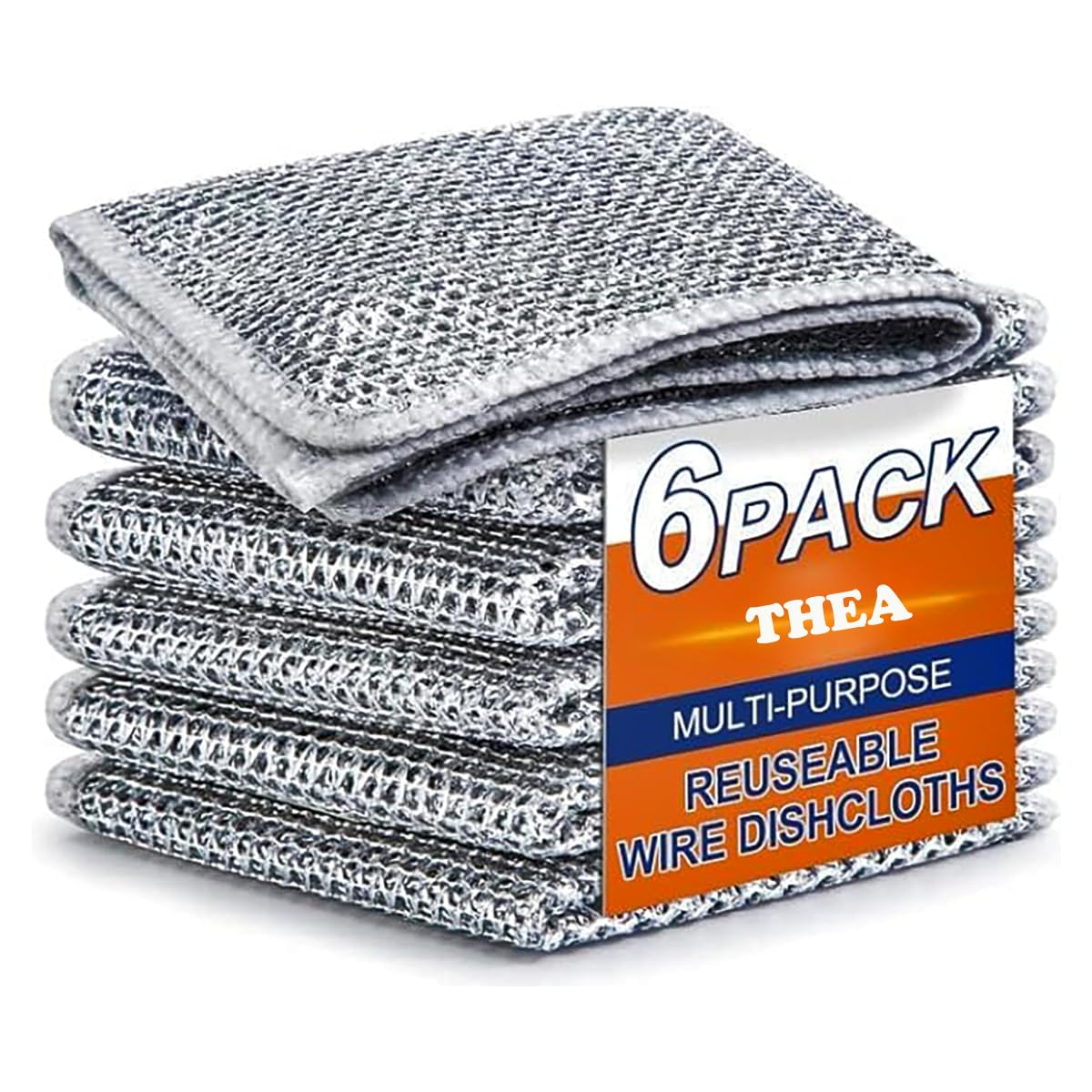 6 Pack Non-Scratch Double Layer Wire Dishcloths - Reusable Kitchen Cleaning Rags for Wet & Dry Use, Easy Rinse Dishwashing Cloths for Sinks, Countertops & Cookware (Multipurpose, Durable) - Perfect for Daily Dishwashing, Stain Removal & Household Cleaning
