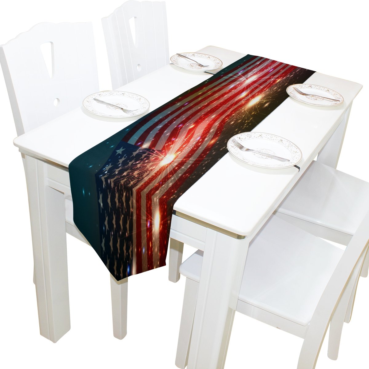 ALAZA Patriotic Table Runner - 13x90 Inch Fireworks Design 4th of July Decor for Weddings, Parties & Banquets | Durable Coffee Table Mat for Home & Event Decorations | Perfect for Independence Day Celebrations, Holiday Gatherings & Dining Table Styling