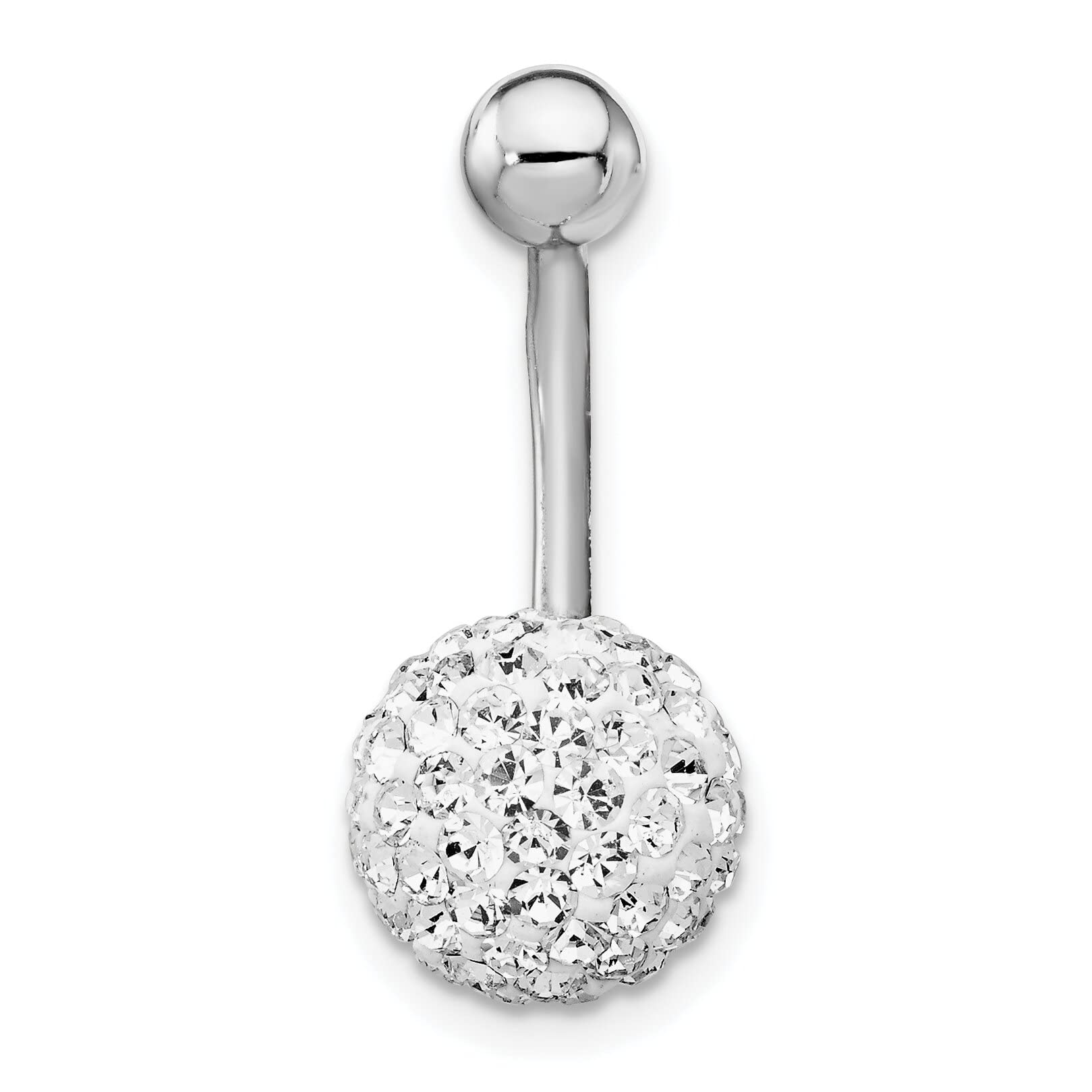 10K White Gold 10mm White Crystal Ball Belly Button Ring - Elegant Dangle Navel Piercing Jewelry for Women - Perfect for Beach Parties, Festivals & Summer Outfits
