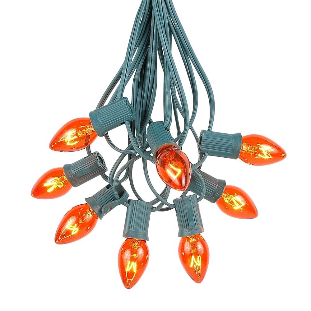 C7 Orange Christmas Lights Set - 25ft Green Wire Indoor/Outdoor Holiday String Lights for Patio, Tree & Home Decoration - Waterproof for Year-Round Use