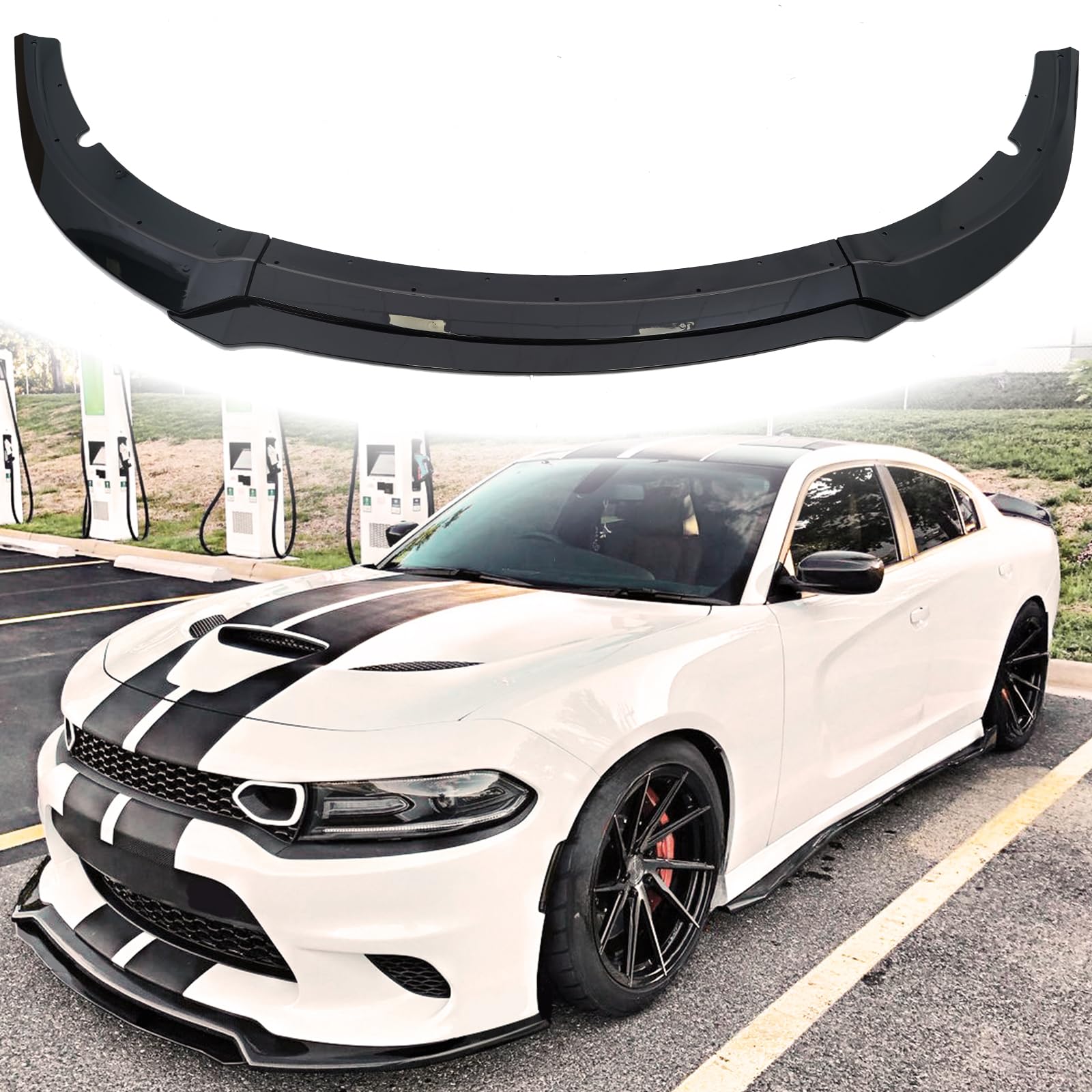 Gloss Black Front Bumper Lip Splitter for 2015-2023 Dodge Charger SRT/GT - ABS Lower Protector & Air Dam Chin Spoiler - Enhances Aerodynamics & Style for Street Racing & Car Shows