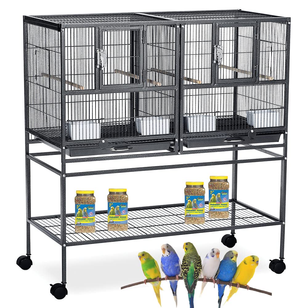 Double Stack Bird Breeding Cage with Rolling Wheels & Side Nest Door - Black Vein Design for Parrots, Canaries & Finches | Perfect for Home Aviary, Pet Store & Bird Breeding Facilities