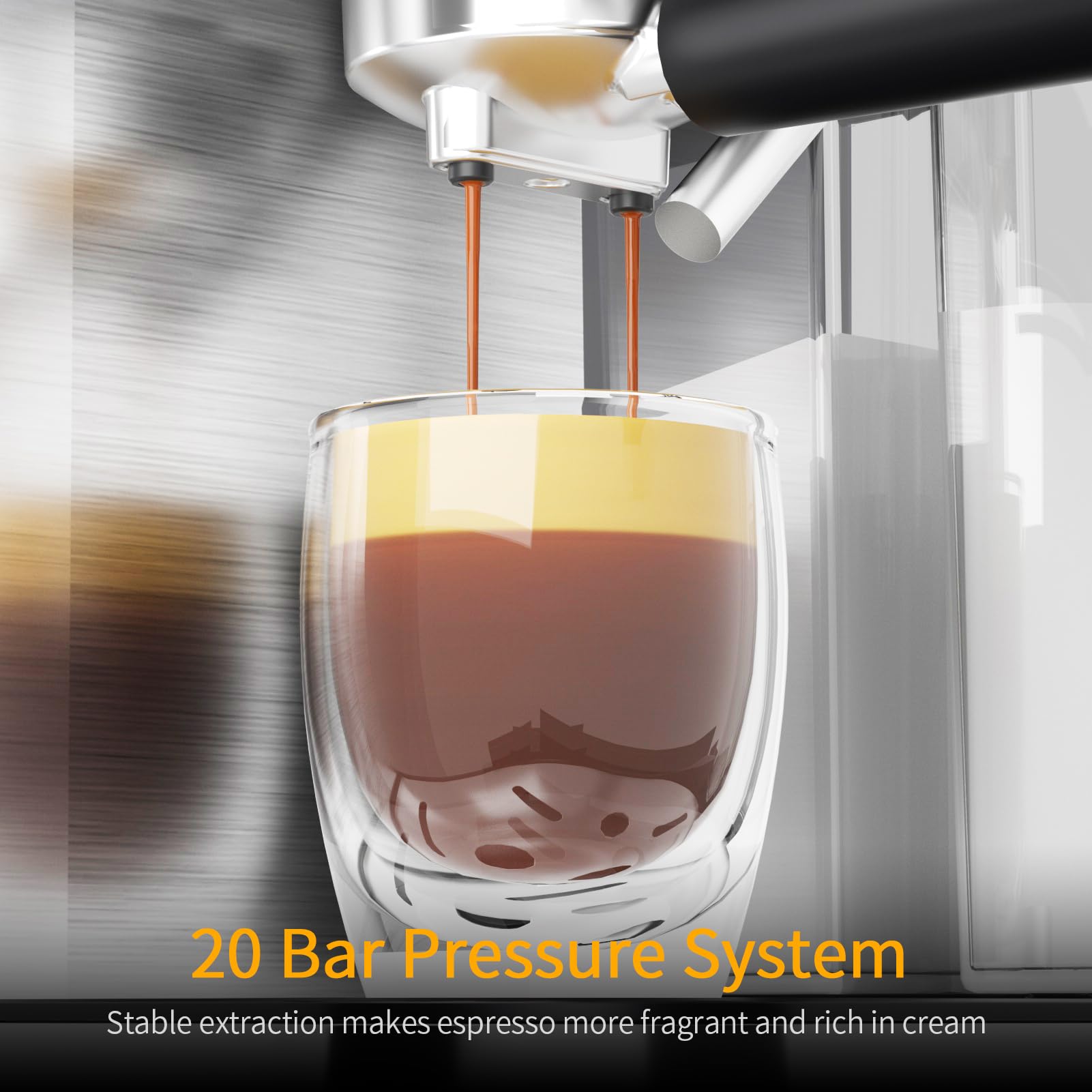 20-BAR Espresso Machine with Built-In Milk Frother - Stainless Steel Cappuccino & Latte Maker - One-Touch Single/Double Shot - 1.3L Water Tank - Perfect for Home Coffee Bars & Office Break Rooms
