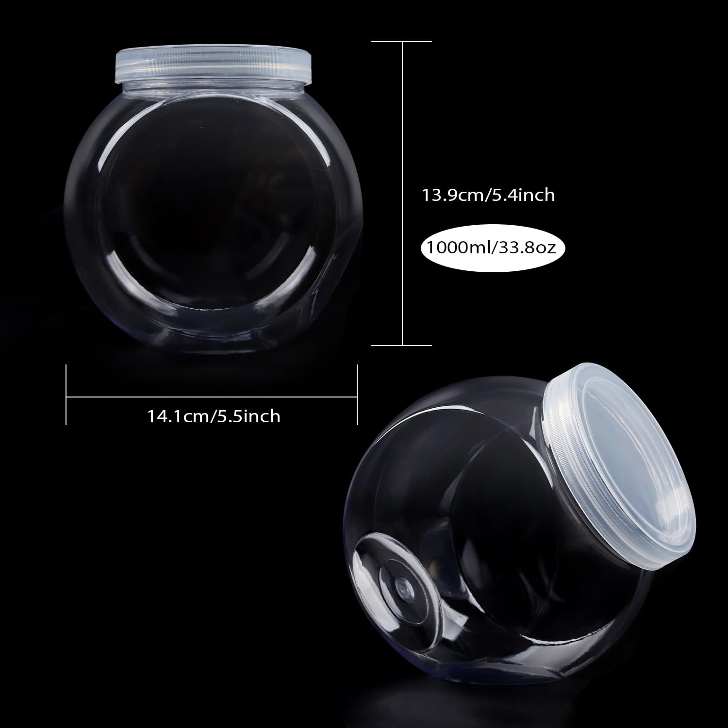 4-Pack 33.8 oz Plastic Candy Jars with Lids - Airtight Cookie & Dry Food Storage Containers for Candy Buffets, Party Tables, Kitchen Pantry Organization & Home Decor