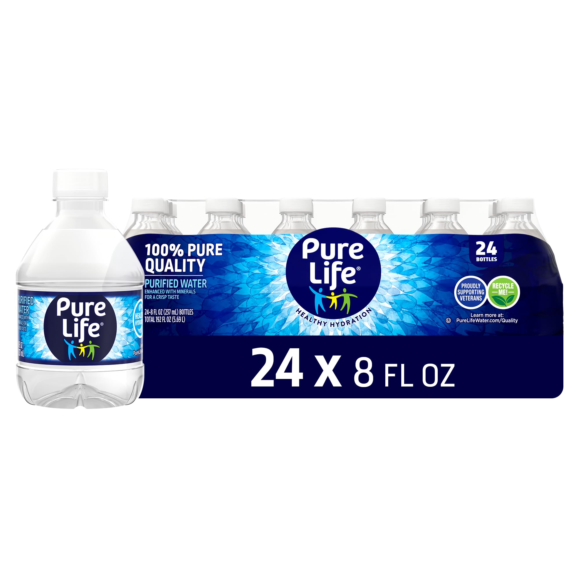 Pure Life Purified Water Bottles, 24 Pack (8 Fl Oz) - Mineral Enhanced Still Bottled Water for Crisp Taste | BPA-Free Plastic Bottles | Perfect for Office, Gym, School & Outdoor Activities