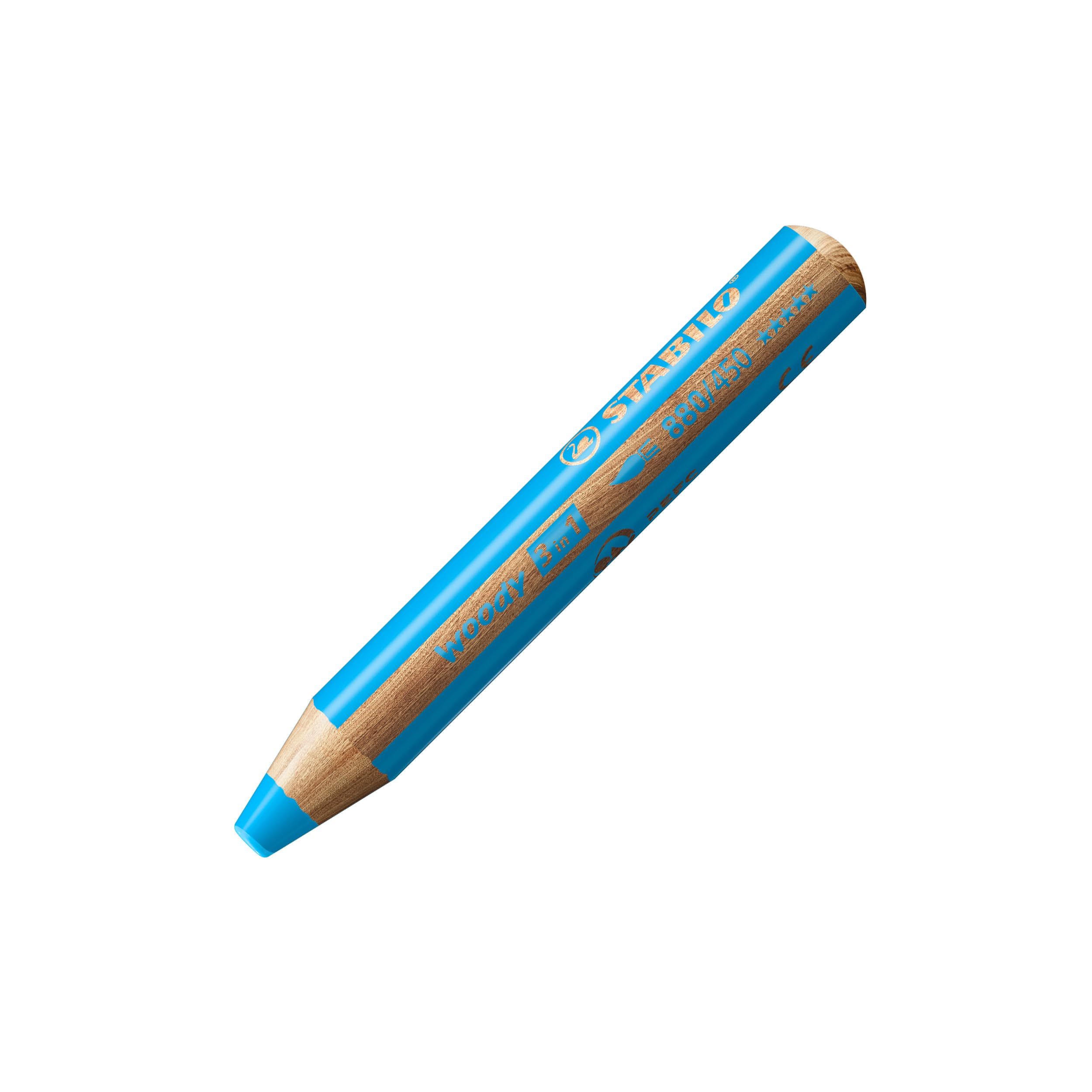 STABILO Woody 3-in-1 Multi-Function Pencil - Cyan Blue - Perfect for Writing, Drawing & Coloring - Ideal for School, Office & Art Projects