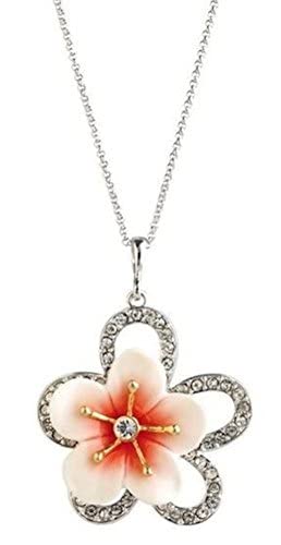 FRANZ Porcelain Rhodium Necklace & Brooch Set - Elegant Spring Plum Blossom Design for Women - Perfect for Weddings, Parties & Special Occasions