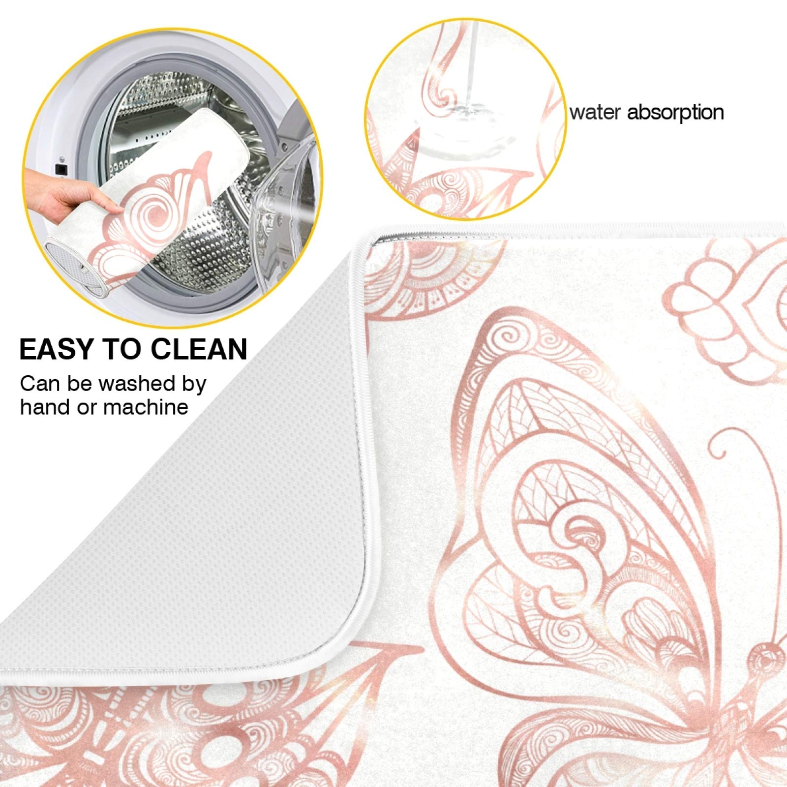 Susiyo Rose Gold Butterfly Dish Drying Mat - Super Absorbent Microfiber Kitchen Counter Mat (18x24 Inch) | Heat-Resistant, Non-Slip & Safe for Dishes | Perfect for Drying Cups, Plates & Utensils by Sink
