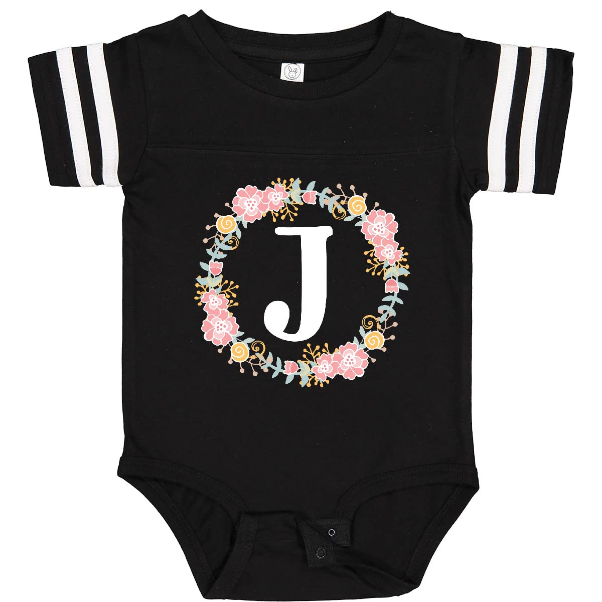 Inktastic Monogram Letter J Floral Rose Wreath Baby Bodysuit - Cute Personalized Outfit for Newborns & Infants - Perfect for Photo Shoots, Birth Announcements & Special Occasions