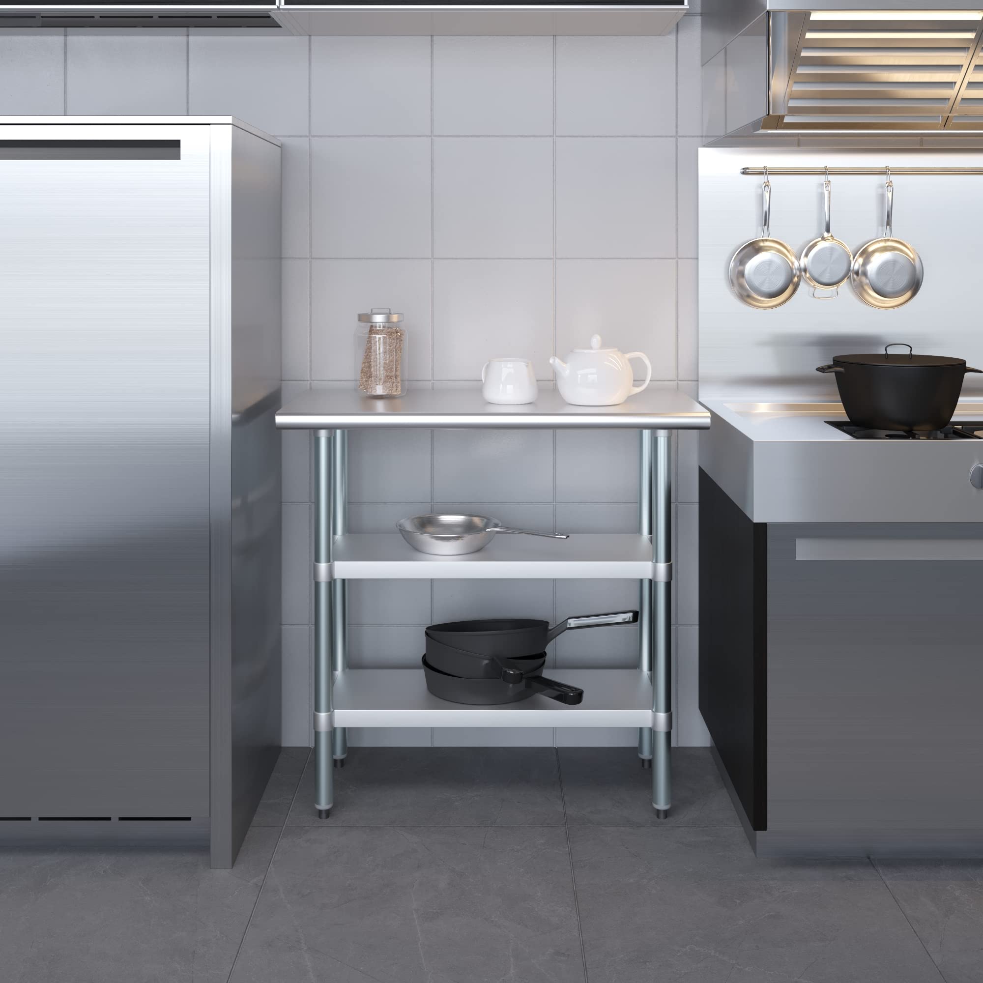 Stainless Steel Work Table with 2 Shelves - Heavy Duty Metal Utility Table for Commercial Kitchen & Home Use | NSF Certified 36