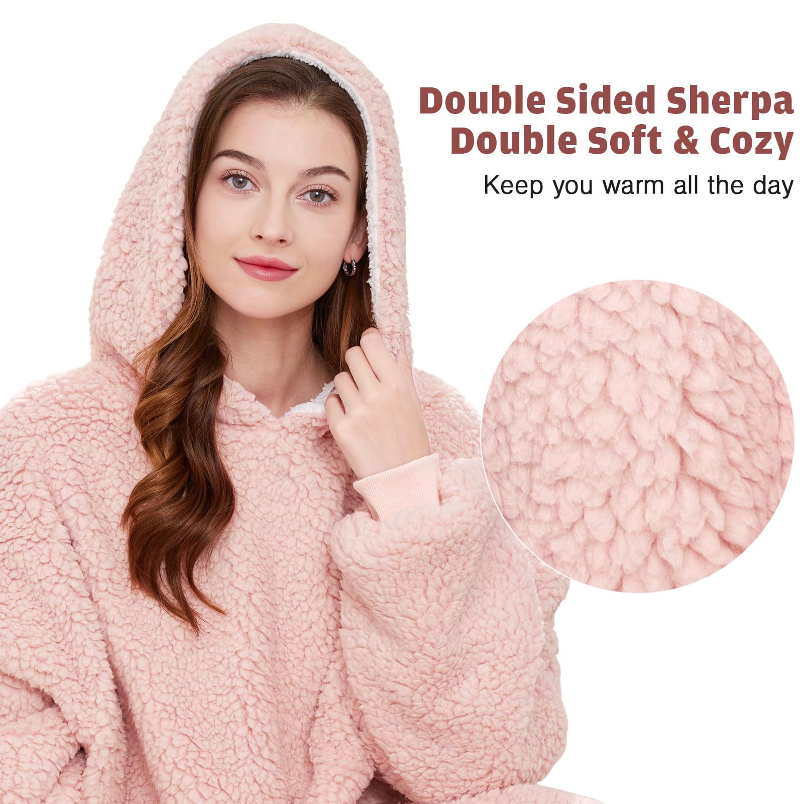 Cozy AmyHomie Oversized Sherpa Hooded Blanket Sweatshirt - Fleece Wearable Blanket for Women, Men & Kids | Perfect for Lounging, Camping & Movie Nights