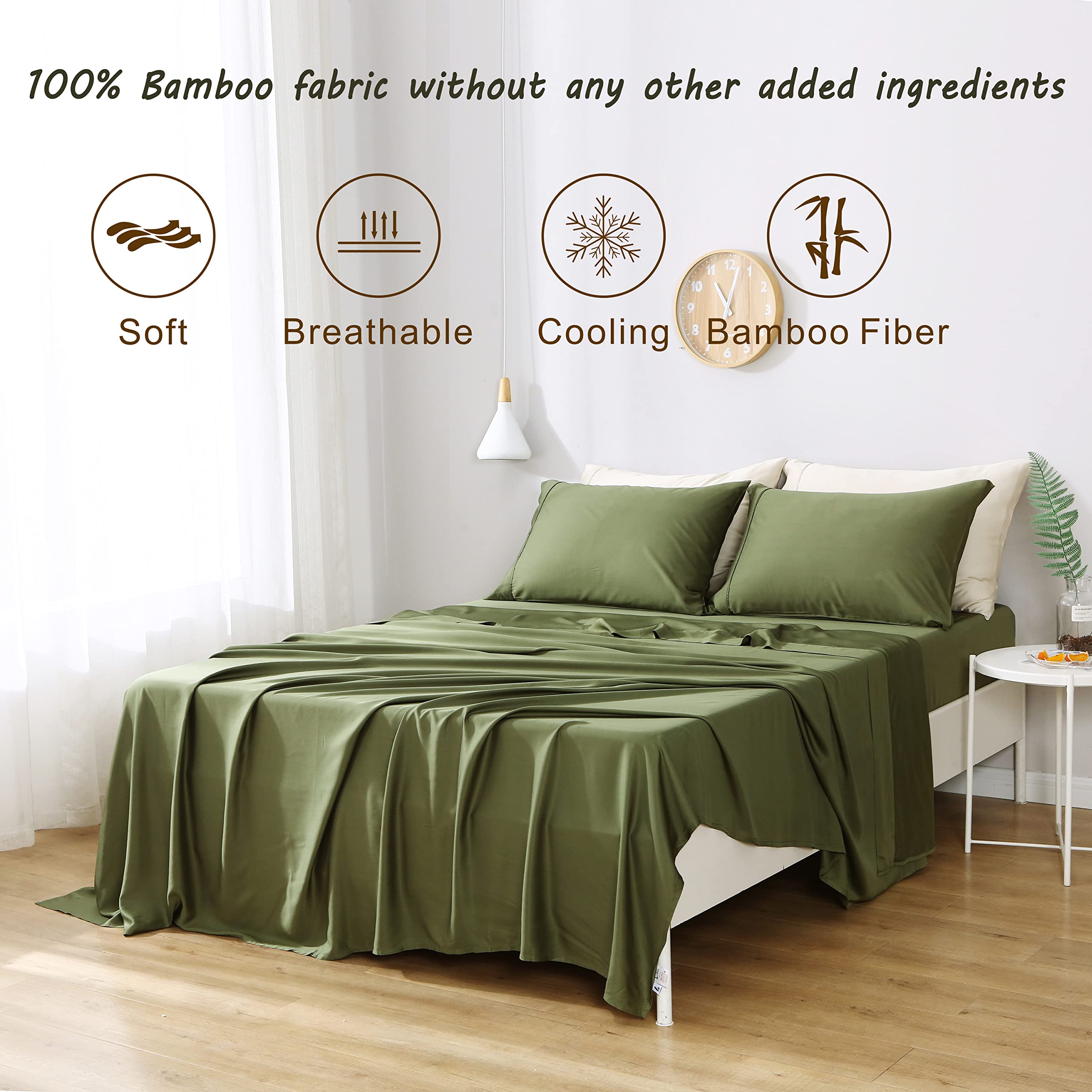Bamboo Rayon Cooling Bed Sheets Set - King Size, 4-Piece Silky Soft & Breathable Sheets with Deep Pockets (Fits Up to 16