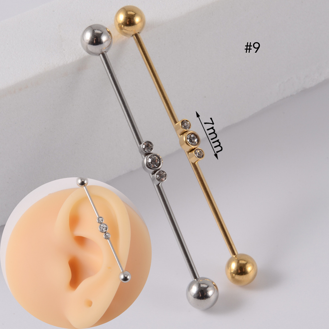 16G Gold & Silver Geometric Double Industrial Barbell Earring | DL2311 - Perfect for Cartilage Piercing, Helix, and Industrial Style Jewelry