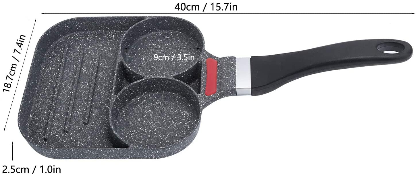 Nonstick 3-Cup Egg Frying Pan - Pancake Pan for Gas Stove, Perfect for Breakfast Cooking - Ideal for Omelets, Crepes, Steaks & More | Great for Home Kitchens & Camping