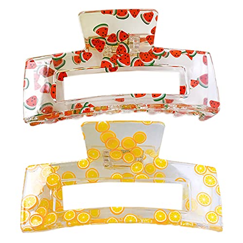 Licogel Acrylic Hair Claw Clips 2PCS Set - Fruit Printed Strong Grip Hair Clamps for Women & Girls, Lightweight Decorative Hair Accessories for Ponytails, Buns & Updos