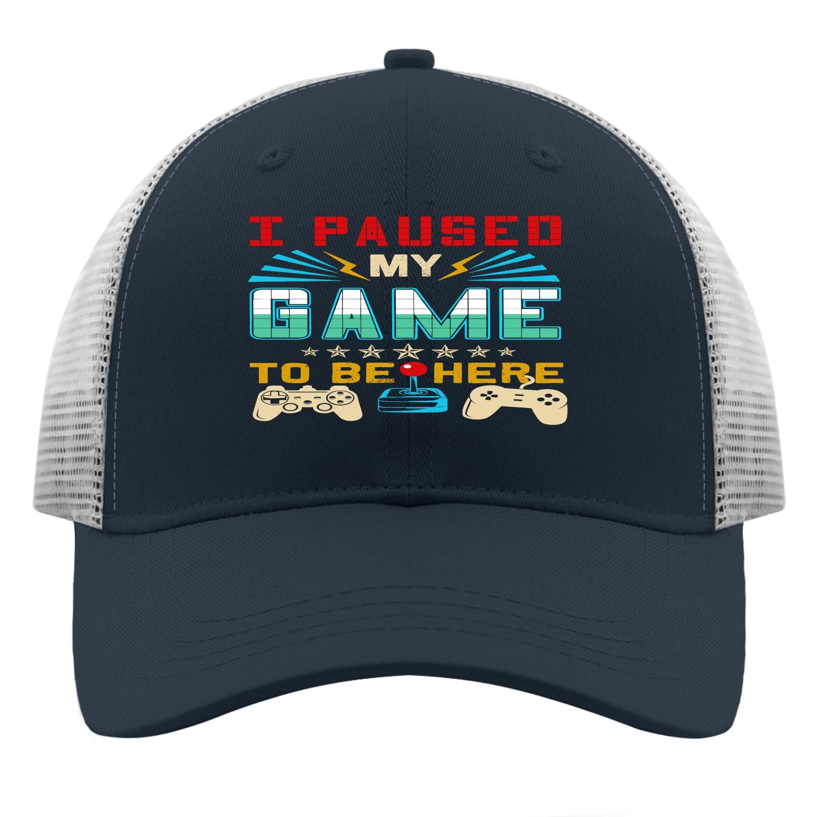 Funny Gaming Trucker Hat for Men - I Paused My Game to Be Here - Quick Dry Summer Baseball Cap for Outdoor Activities, Sports & Casual Wear