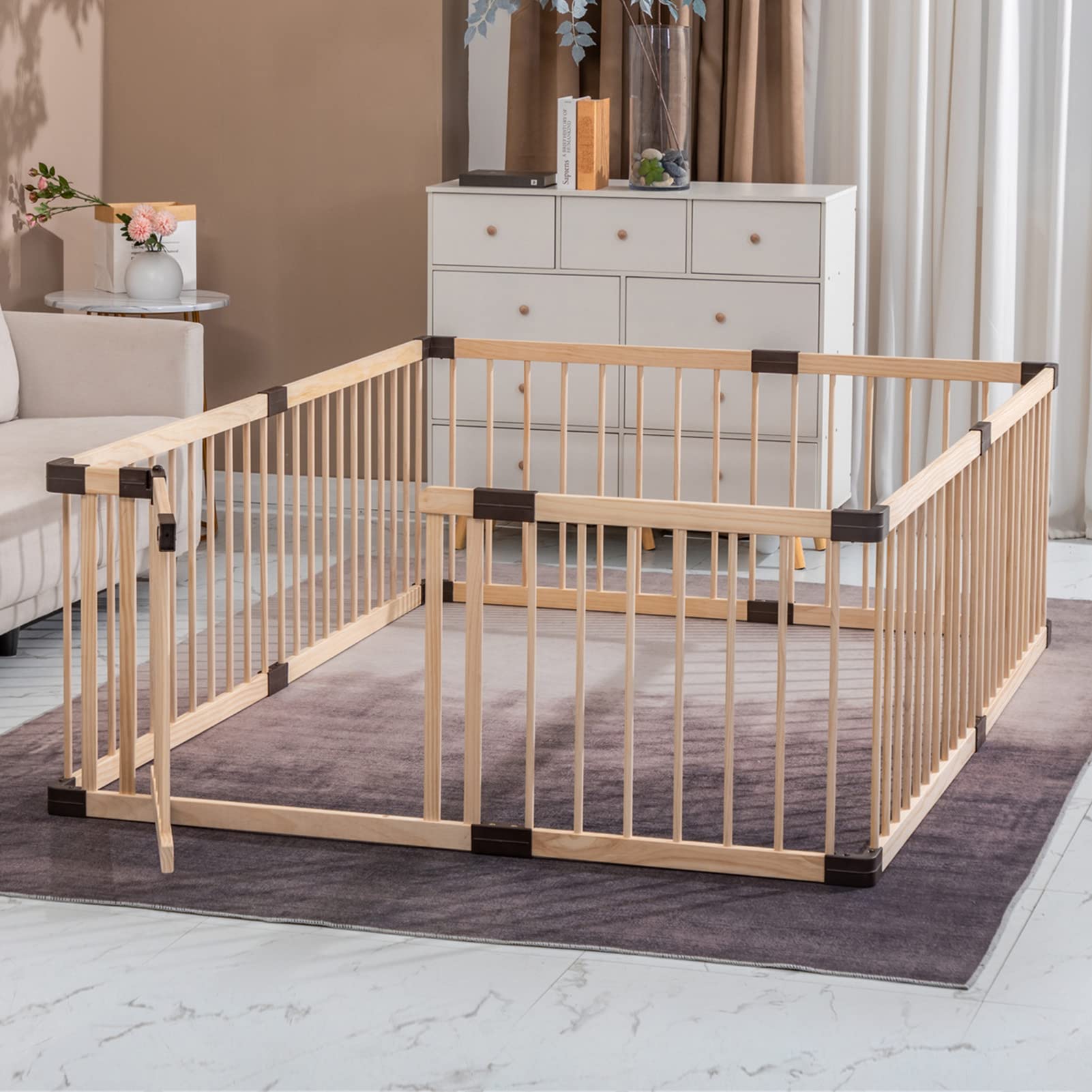 **Conababy Wooden Playpen for Babies and Toddlers - 140x200CM Baby Play Fence & Activity Center - Safe Indoor Play Yard for Crawling, Learning & Playtime**