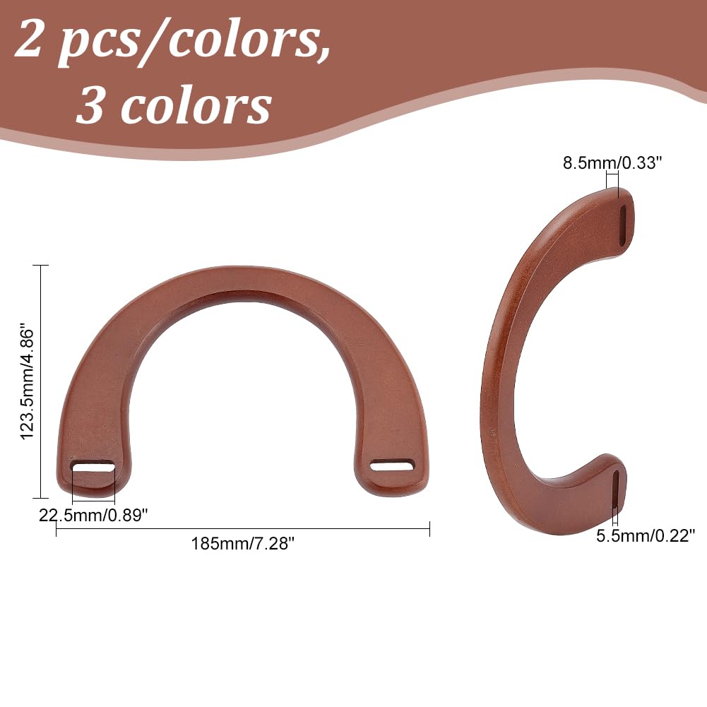 PandaHall 6 Pack Wooden Purse Handles - U-Shaped Replacement Handles for DIY Crochet Bags (3 Colors) | Perfect for Beach Bags, Straw Purses & Handmade Tote Bags
