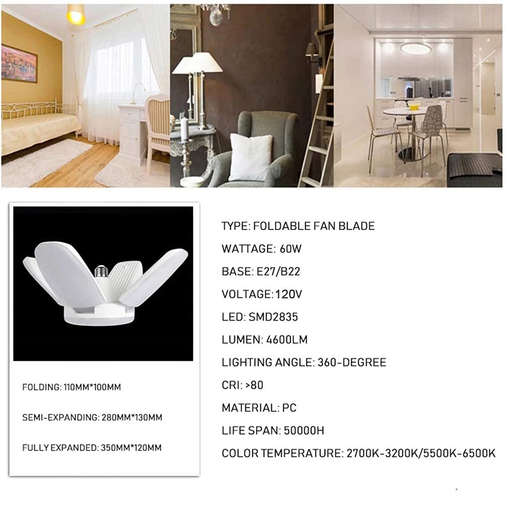 60W Foldable Warm White LED Pendant Light - No Flicker E27 Bulb, 360° Adjustable Ceiling Lamp for Living Room, Bedroom & Dining Room Lighting