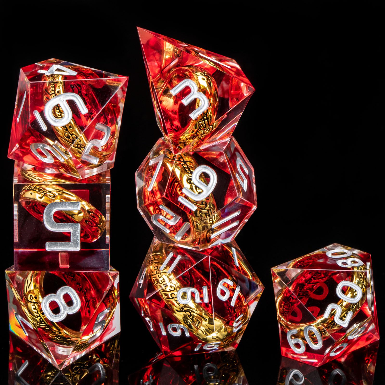 OUKELANWO Sharp Edge Resin D&D Dice Set - 7Pcs Polyhedral RPG Dice for Dungeons & Dragons (D20, D12, D10, D8, D6, D4) with Storage Box | Perfect for Tabletop Gaming, DND Campaigns & Role Playing Adventures