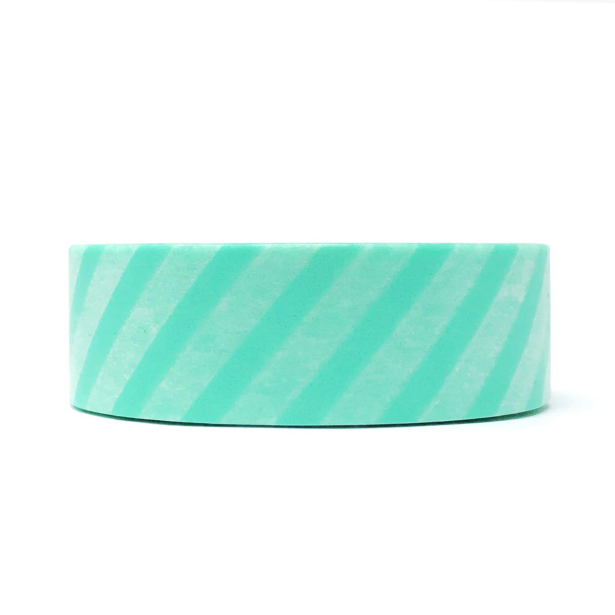 Allydrew Decorative Washi Masking Tape - Aqua Diagonal Stripes Pattern for Scrapbooking, Journaling, Gift Wrapping & DIY Crafts