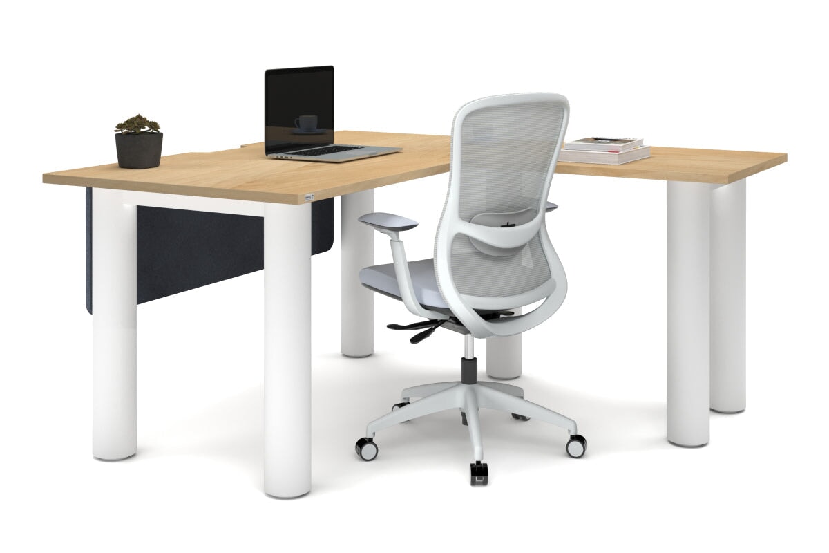 L-Shaped Corner Office Desk with Quadro Cylinder Legs - 1400L x 1550W, Cable Management Scallop - Perfect for Home Office, Study Room & Workspace Organization