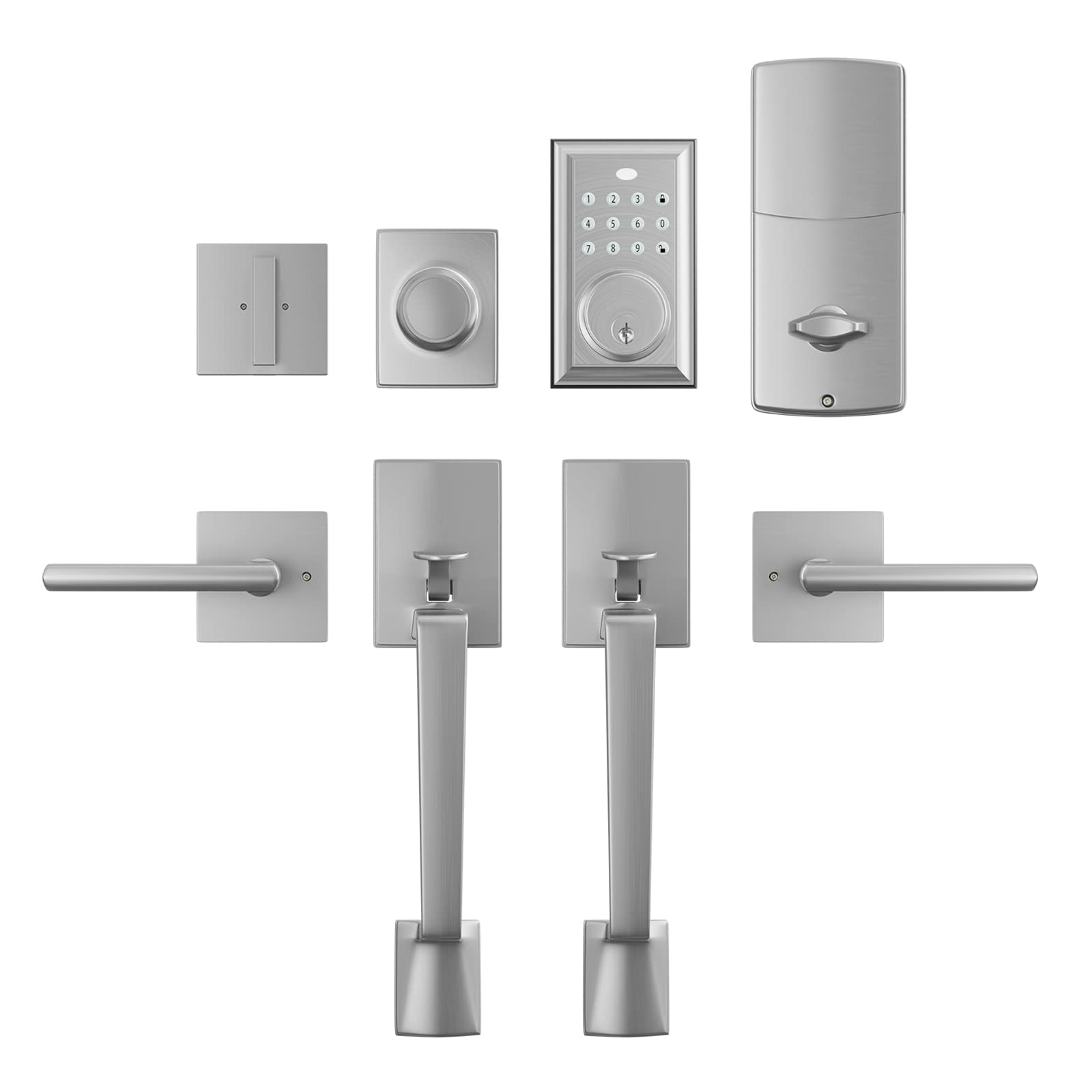 KIAYACI Smart Keyless Entry Door Lock - Double Door Handle Set with Rectangle Keypad & Deadbolt, Silver Finish for Front Door Security | Ideal for Homes, Apartments & Offices