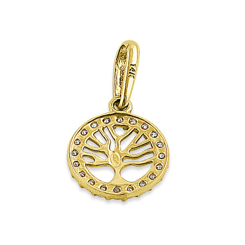 14K Yellow Gold Tree of Life Round Cubic Zirconia Pendant Necklace - Elegant Spiritual Jewelry for Women, Gift for Mom, Birthday, Anniversary & Special Occasions