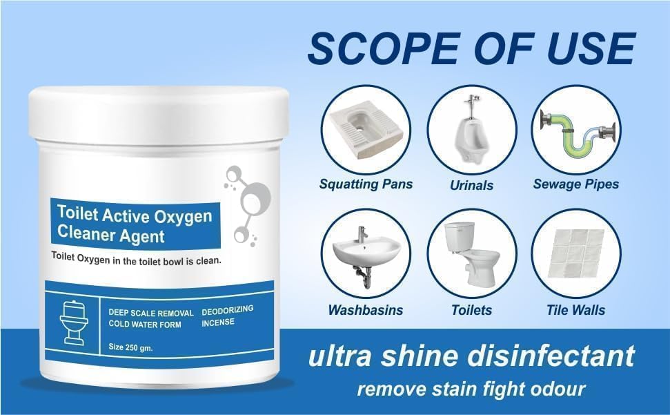 YTANYZ Active Oxygen Toilet Cleaner Powder with Super Cleaning Liquid - Effectively Removes Stubborn Stains & Odors (250g Powder + 100ml Liquid) | Ideal for Bathroom, Toilet Bowl & Household Cleaning